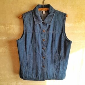 331a. blue vintage Talbots denim jean button down cotton sleeveless vest, M